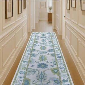 Fame Living Green Oushak Runner Rug, Modern Runners, Vintage, Turkish, Eclectic